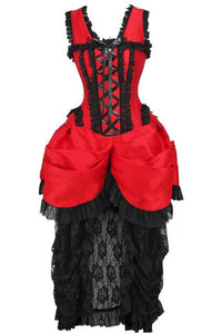 Daisy Corsets Top Drawer Steel Boned Red/Black Lace Victorian Bustle Corset Dress in Red  from SexyShoes.com