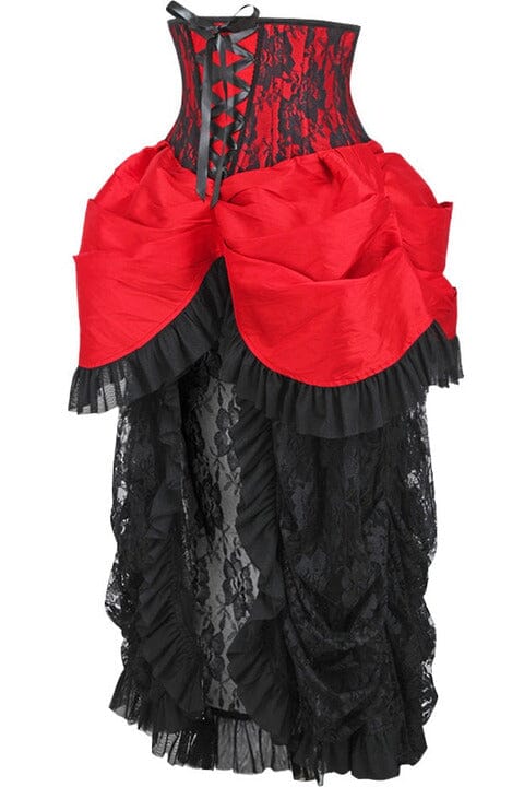 Daisy Corsets Top Drawer Steel Boned Red/Black Lace Victorian Bustle Underbust Corset Dress in Red 
