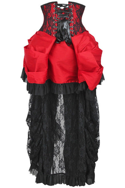 Top Drawer Steel Boned Red/Black Lace Victorian Bustle Underbust Corset Dress