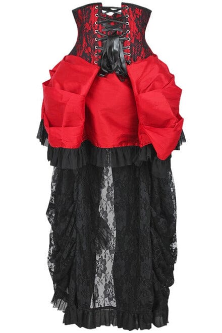 Daisy Corsets Top Drawer Steel Boned Red/Black Lace Victorian Bustle Underbust Corset Dress in Red 