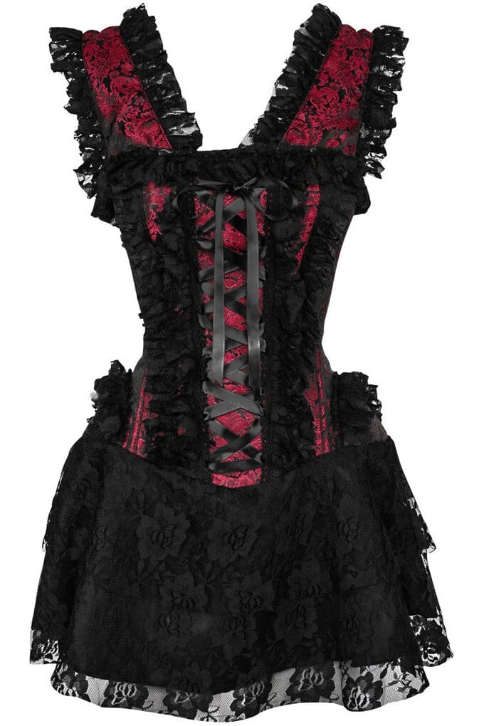 Daisy Corsets Top Drawer Steel Boned Red/Black Lace Victorian Corset Dress in Red  from SexyShoes.com