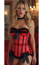 Top Drawer Steel Boned Red/Black Mesh Underwire Bustier Corset