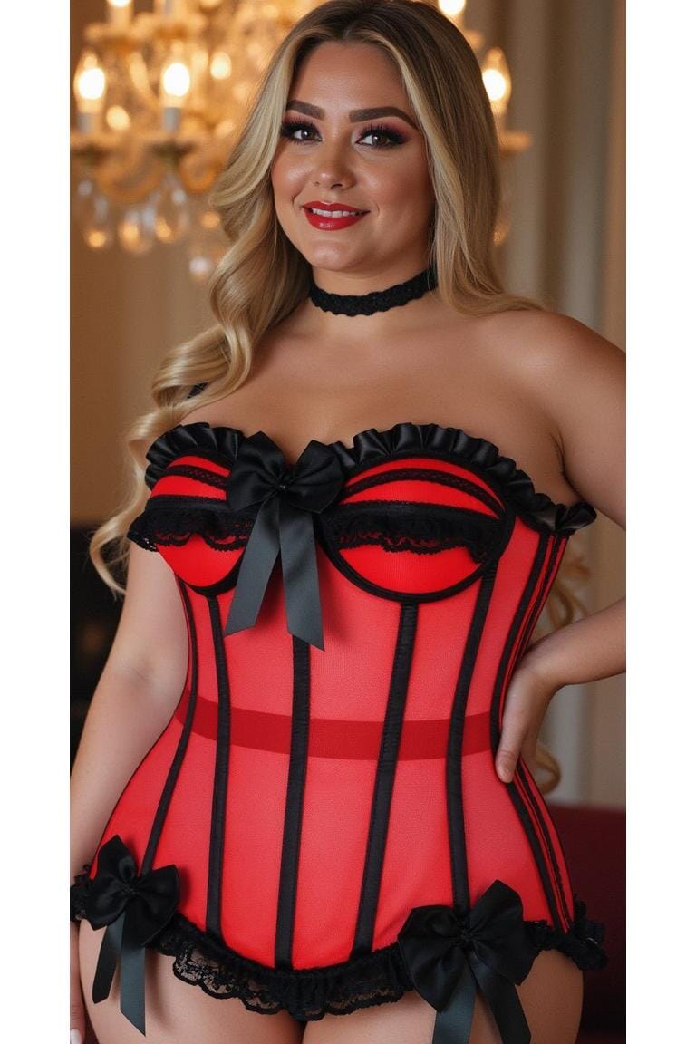 Daisy Corsets Top Drawer Steel Boned Red/Black Mesh Underwire Bustier Corset in Red 