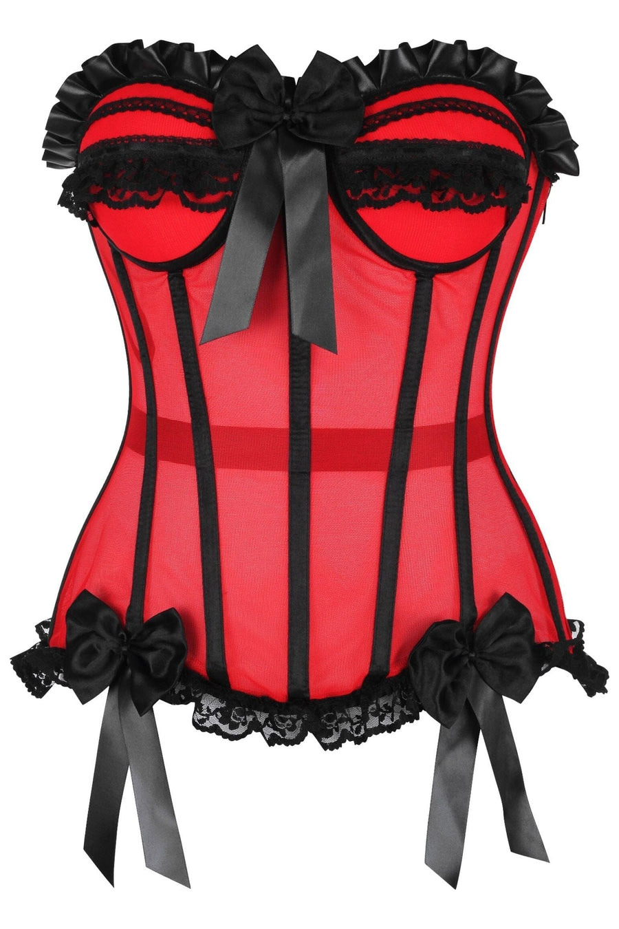 Daisy Corsets Top Drawer Steel Boned Red/Black Mesh Underwire Bustier Corset in Red 