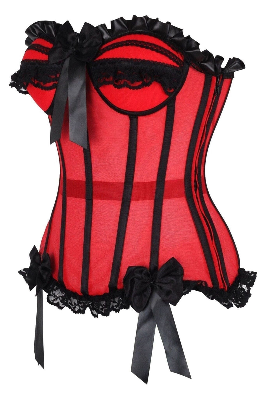 Daisy Corsets Top Drawer Steel Boned Red/Black Mesh Underwire Bustier Corset in Red 