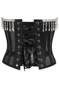 Daisy Corsets Top Drawer Steel Boned Sheer Underwire Waist Cincher w/Fringe in Black 