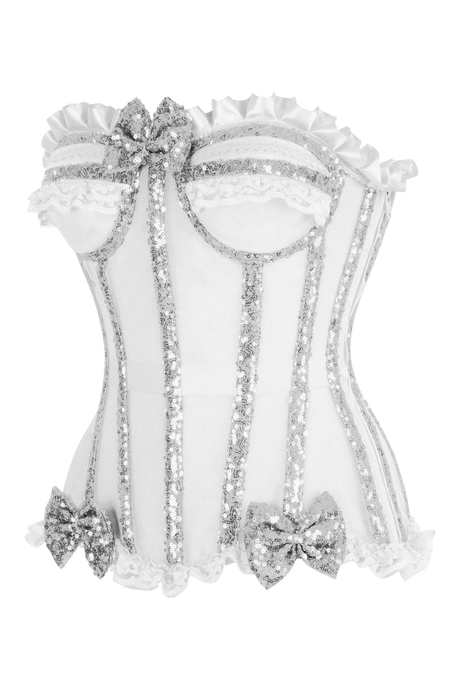 Daisy Corsets Top Drawer Steel Boned Silver Sequin Underwire Bustier Corset in Silver 