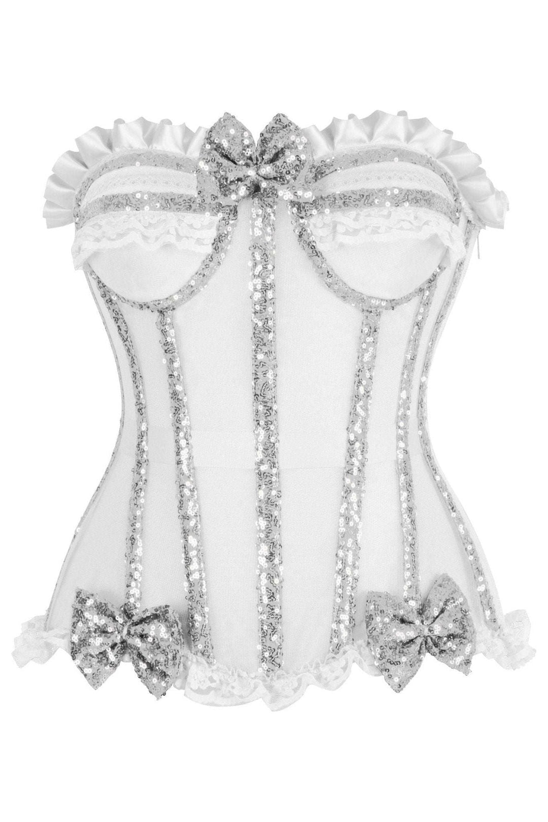 Daisy Corsets Top Drawer Steel Boned Silver Sequin Underwire Bustier Corset in Silver  from SexyShoes.com