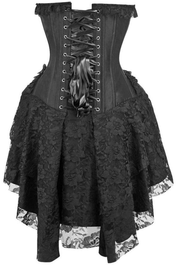 Daisy Corsets Top Drawer Steel Boned Strapless Black Lace Victorian Corset Dress in Black 