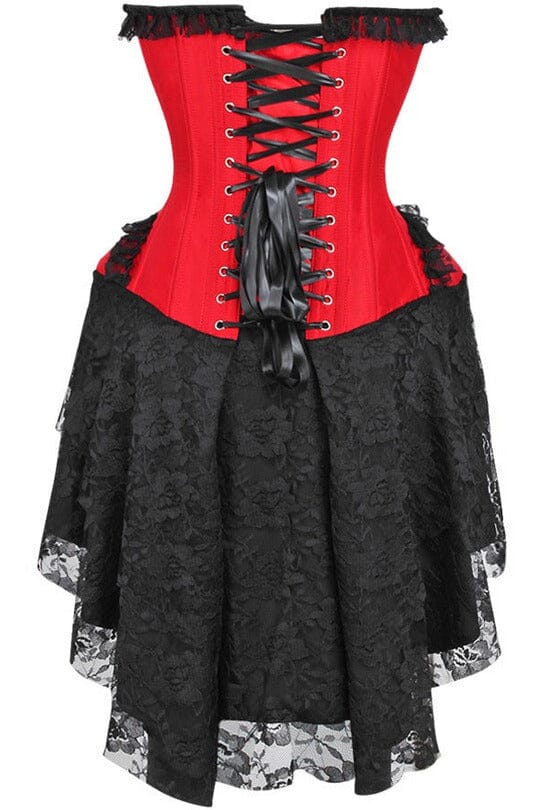 Daisy Corsets Top Drawer Steel Boned Strapless Red/Black Lace Victorian Corset Dress in Red 