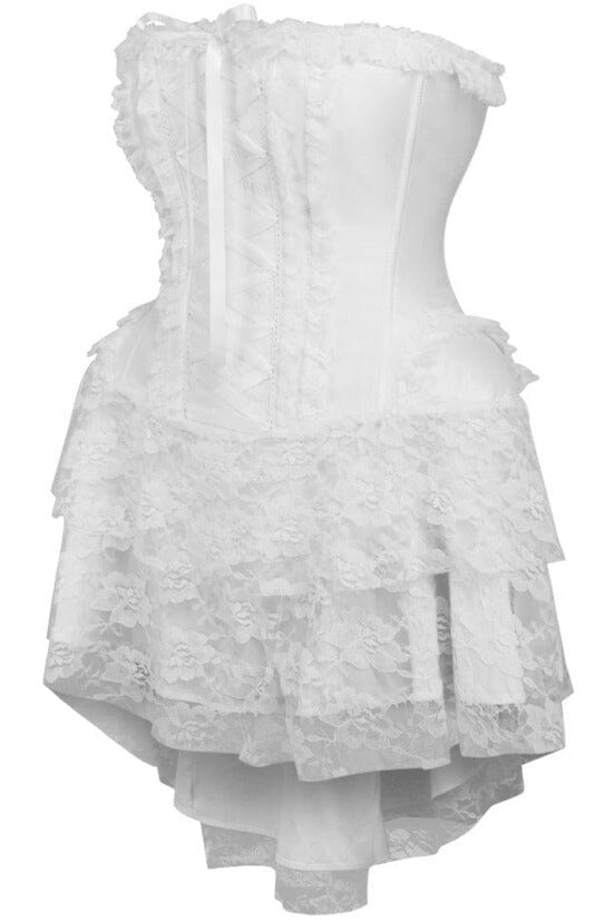 Daisy Corsets Top Drawer Steel Boned Strapless White Lace Victorian Corset Dress in White 