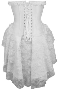 Daisy Corsets Top Drawer Steel Boned Strapless White Lace Victorian Corset Dress in White 