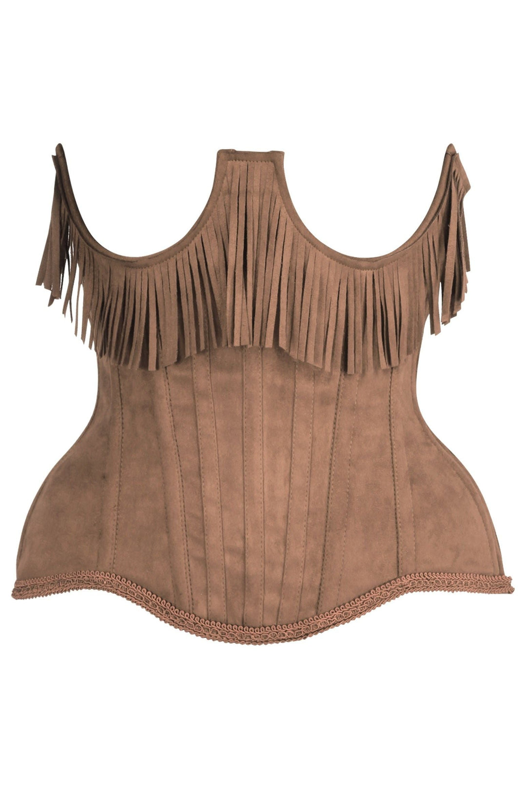 Daisy Corsets Top Drawer Steel Boned Tan Suede Underwire Underbust Corset Cincher w/Fringe in Bone  from SexyShoes.com