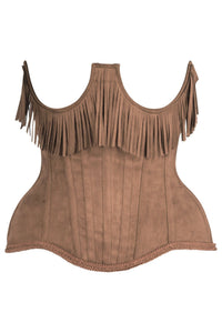Daisy Corsets Top Drawer Steel Boned Tan Suede Underwire Underbust Corset Cincher w/Fringe in Bone  from SexyShoes.com