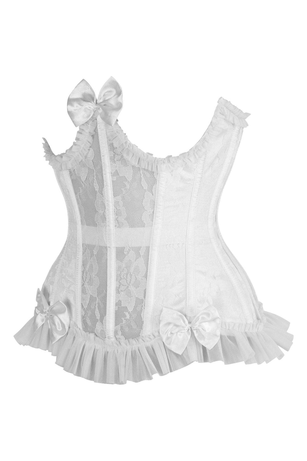 Daisy Corsets Top Drawer Steel Boned White Lace Underwire Burlesque Underbust Corset Cincher in White 