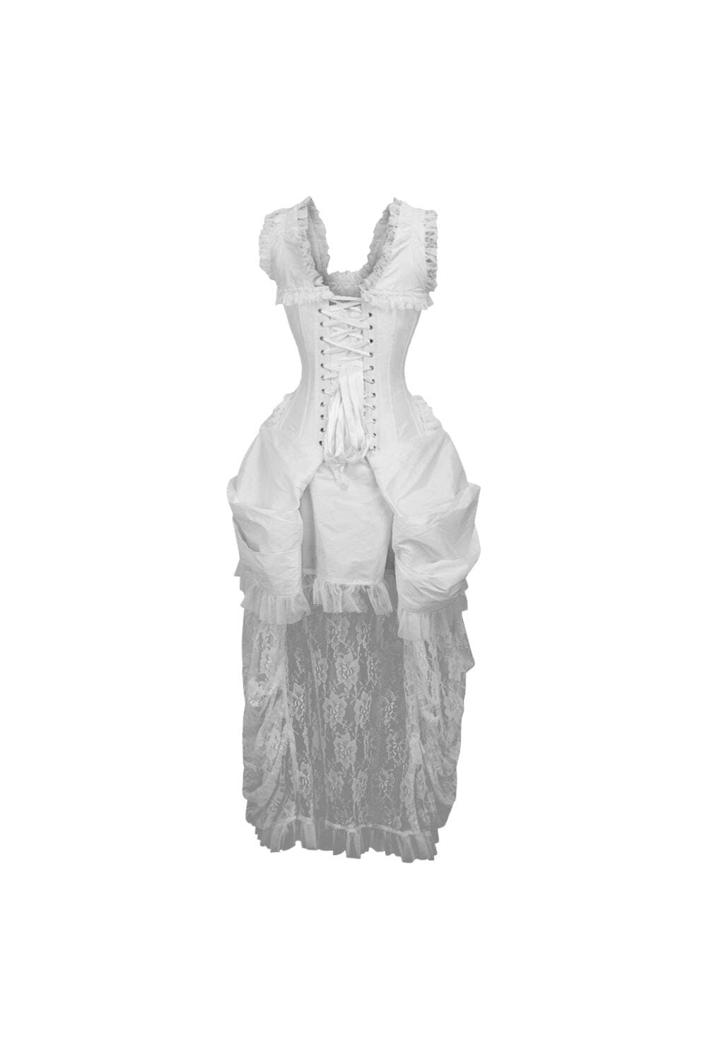 Daisy Corsets Top Drawer Steel Boned White Lace Victorian Bustle Corset Dress in White 
