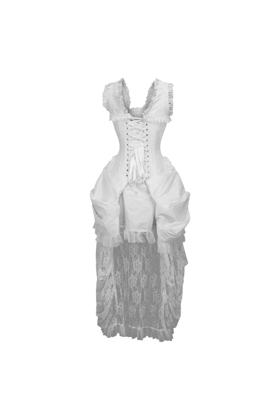 Daisy Corsets Top Drawer Steel Boned White Lace Victorian Bustle Corset Dress in White 