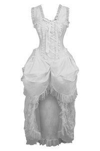 Daisy Corsets Top Drawer Steel Boned White Lace Victorian Bustle Corset Dress in White  from SexyShoes.com