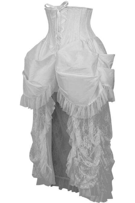 Daisy Corsets Top Drawer Steel Boned White Lace Victorian Bustle Underbust Corset Dress in White 