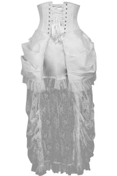 Daisy Corsets Top Drawer Steel Boned White Lace Victorian Bustle Underbust Corset Dress in White 