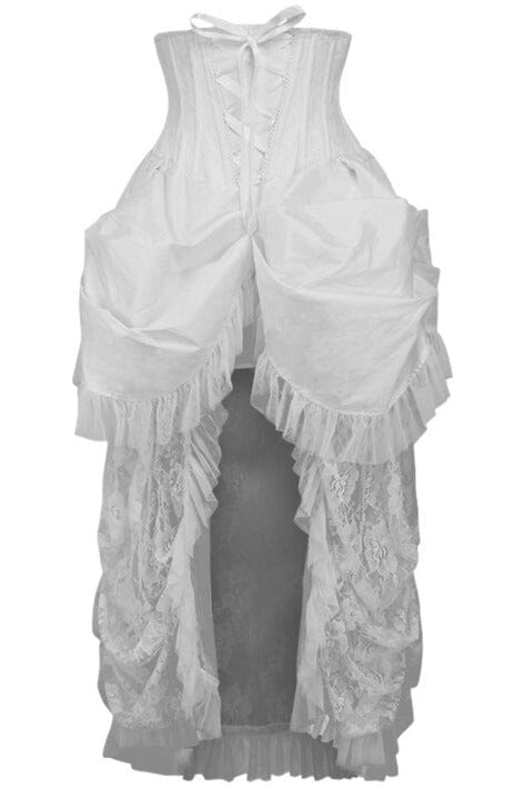 Daisy Corsets Top Drawer Steel Boned White Lace Victorian Bustle Underbust Corset Dress in White  from SexyShoes.com