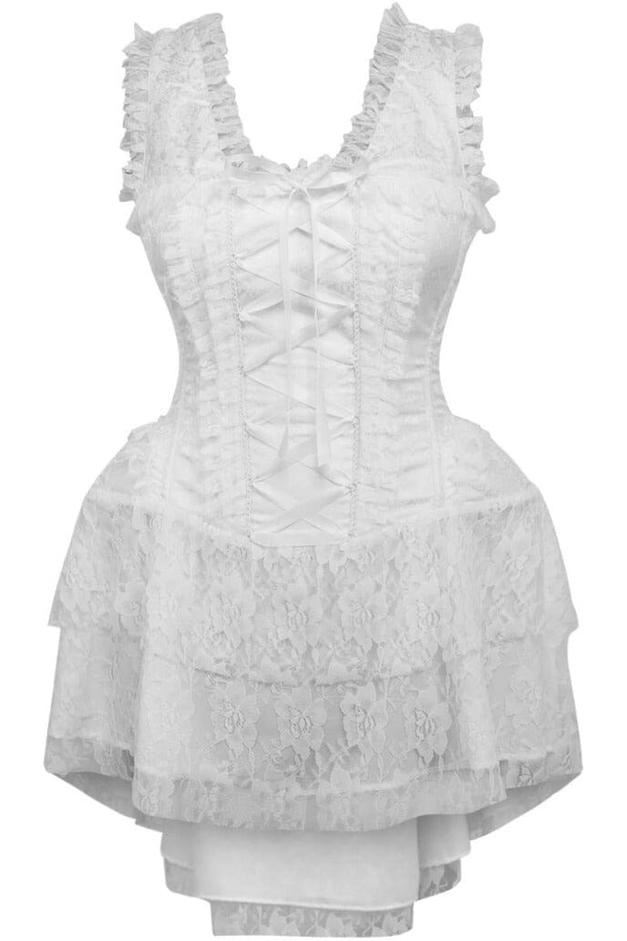 Daisy Corsets Top Drawer Steel Boned White Lace Victorian Corset Dress in White  from SexyShoes.com