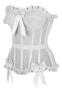 Daisy Corsets Top Drawer Steel Boned White Mesh Underwire Bustier Corset in White 