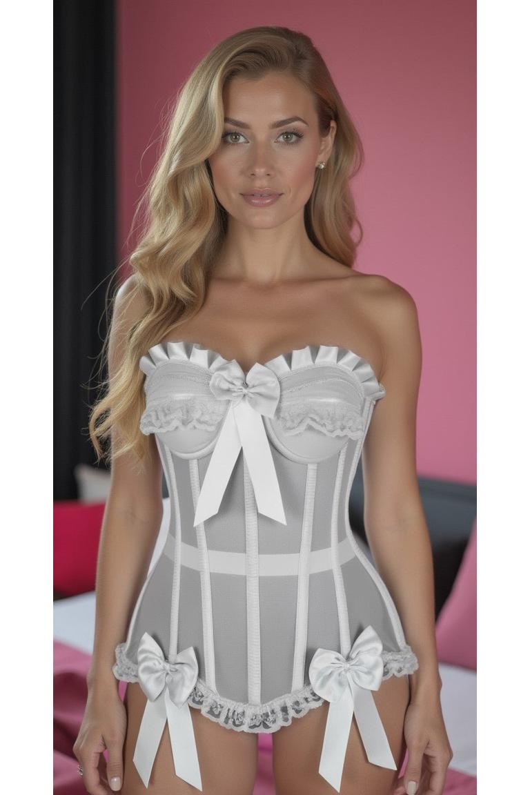 Daisy Corsets Top Drawer Steel Boned White Mesh Underwire Bustier Corset in White 