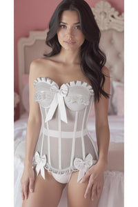 Daisy Corsets Top Drawer Steel Boned White Mesh Underwire Bustier Corset in White 