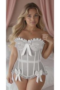 Daisy Corsets Top Drawer Steel Boned White Mesh Underwire Bustier Corset in White 