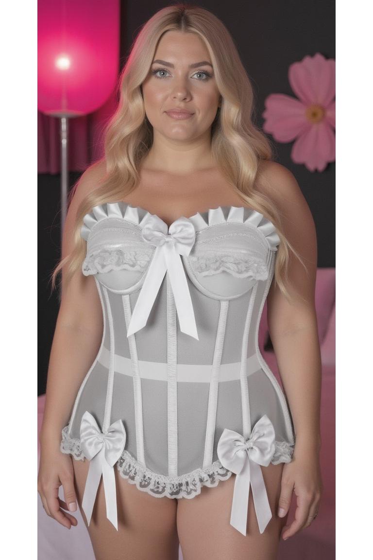 Daisy Corsets Top Drawer Steel Boned White Mesh Underwire Bustier Corset in White 