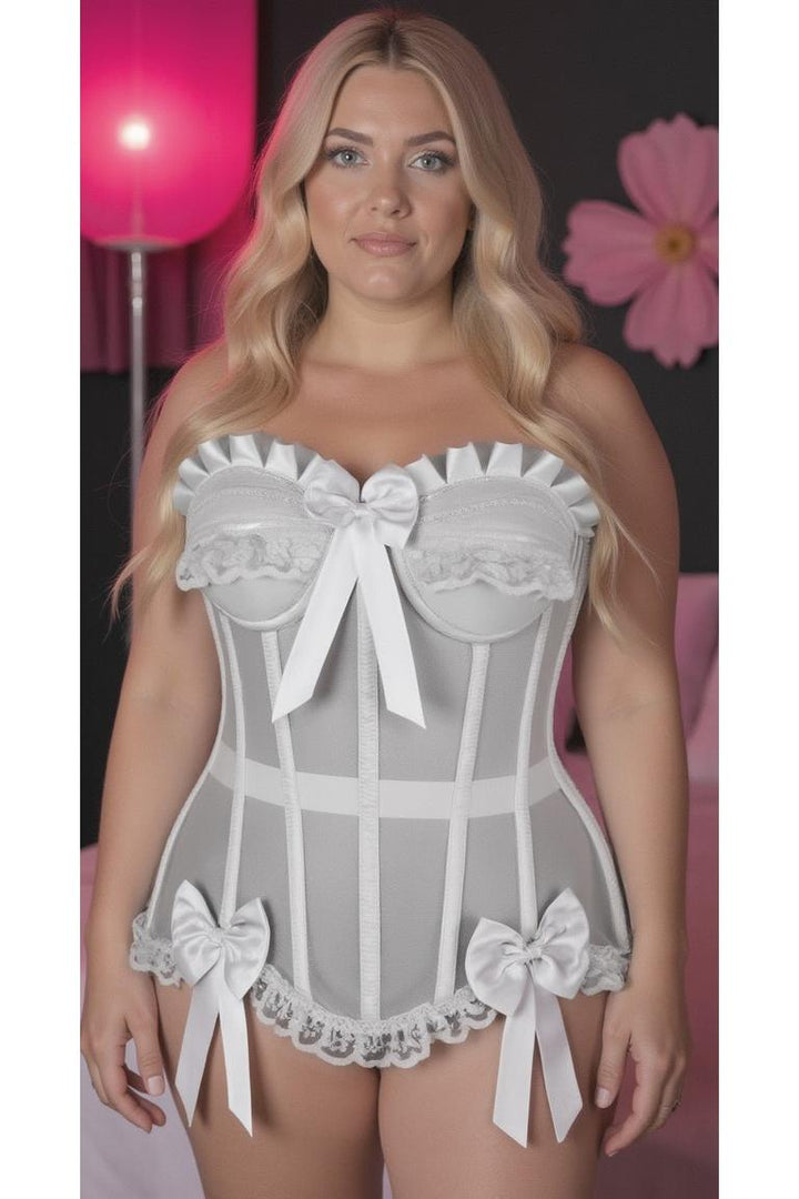 Top Drawer Steel Boned White Mesh Underwire Bustier Corset
