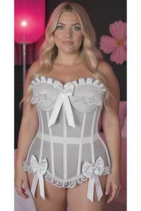 Daisy Corsets Top Drawer Steel Boned White Mesh Underwire Bustier Corset in White 