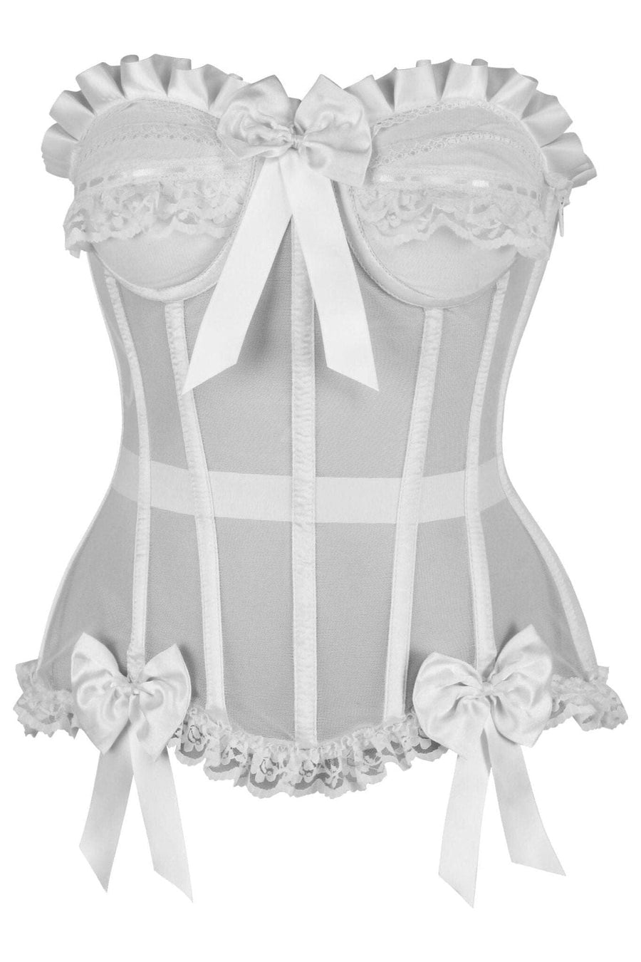 Daisy Corsets Top Drawer Steel Boned White Mesh Underwire Bustier Corset in White 