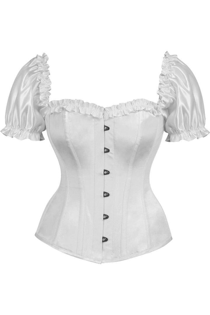 Top Drawer Steel Boned White Satin Overbust Corset w/Sleeves