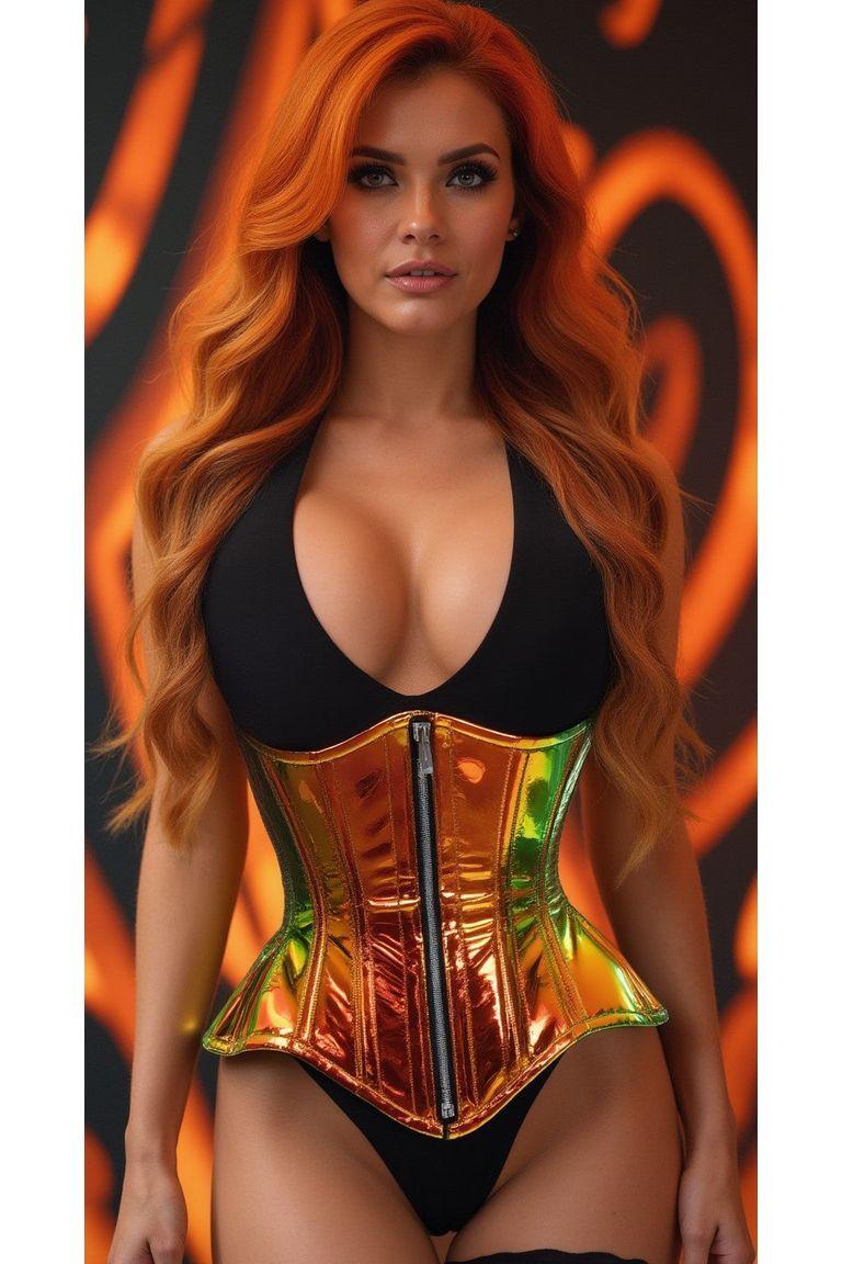 Daisy Corsets Top Drawer Sunset Holo Double Steel Boned Underbust Waist Cincher Corset in Multi  from SexyShoes.com