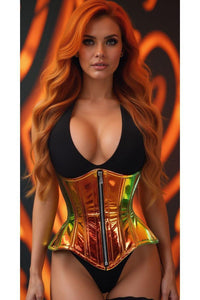 Daisy Corsets Top Drawer Sunset Holo Double Steel Boned Underbust Waist Cincher Corset in Multi  from SexyShoes.com