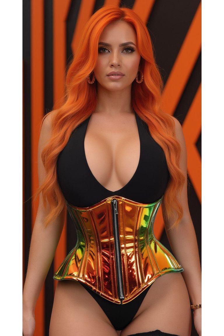 Daisy Corsets Top Drawer Sunset Holo Double Steel Boned Underbust Waist Cincher Corset in Multi 