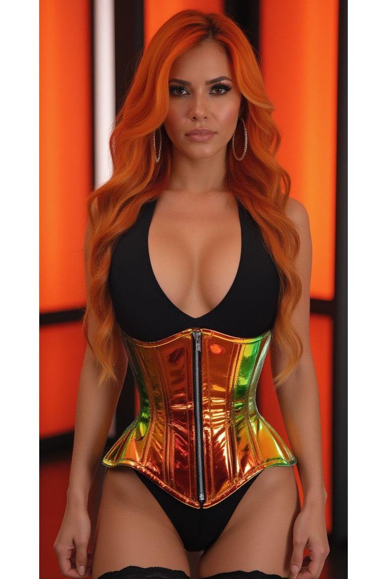 Daisy Corsets Top Drawer Sunset Holo Double Steel Boned Underbust Waist Cincher Corset in Multi 