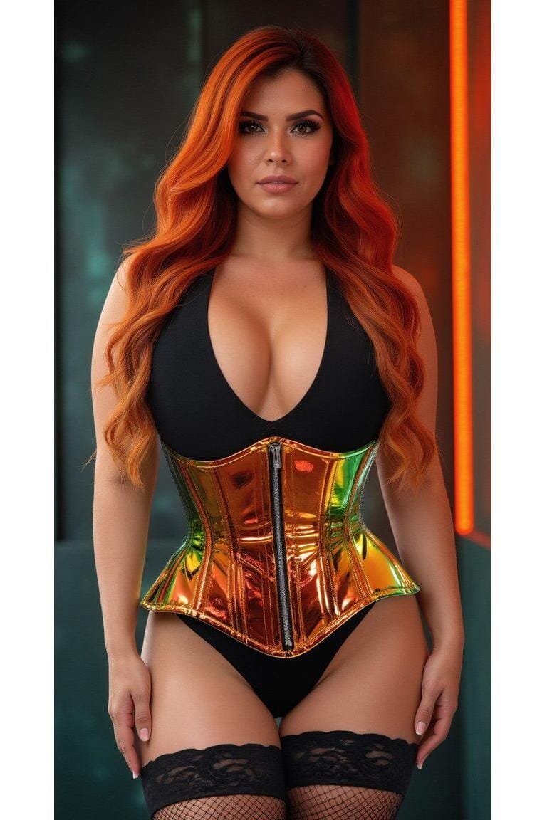 Daisy Corsets Top Drawer Sunset Holo Double Steel Boned Underbust Waist Cincher Corset in Multi 