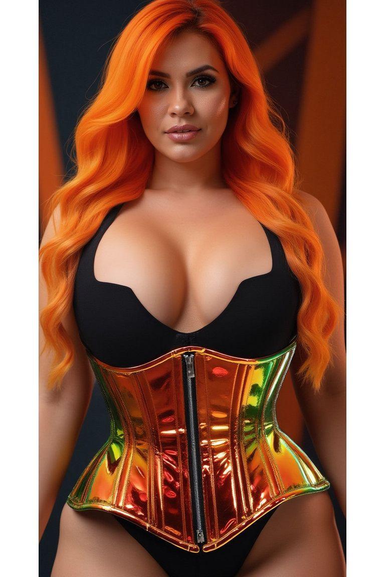Daisy Corsets Top Drawer Sunset Holo Double Steel Boned Underbust Waist Cincher Corset in Multi 