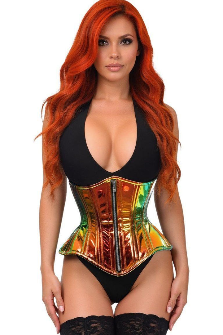 Top Drawer Sunset Holo Double Steel Boned Underbust Waist Cincher Corset