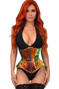 Daisy Corsets Top Drawer Sunset Holo Double Steel Boned Underbust Waist Cincher Corset in Multi 