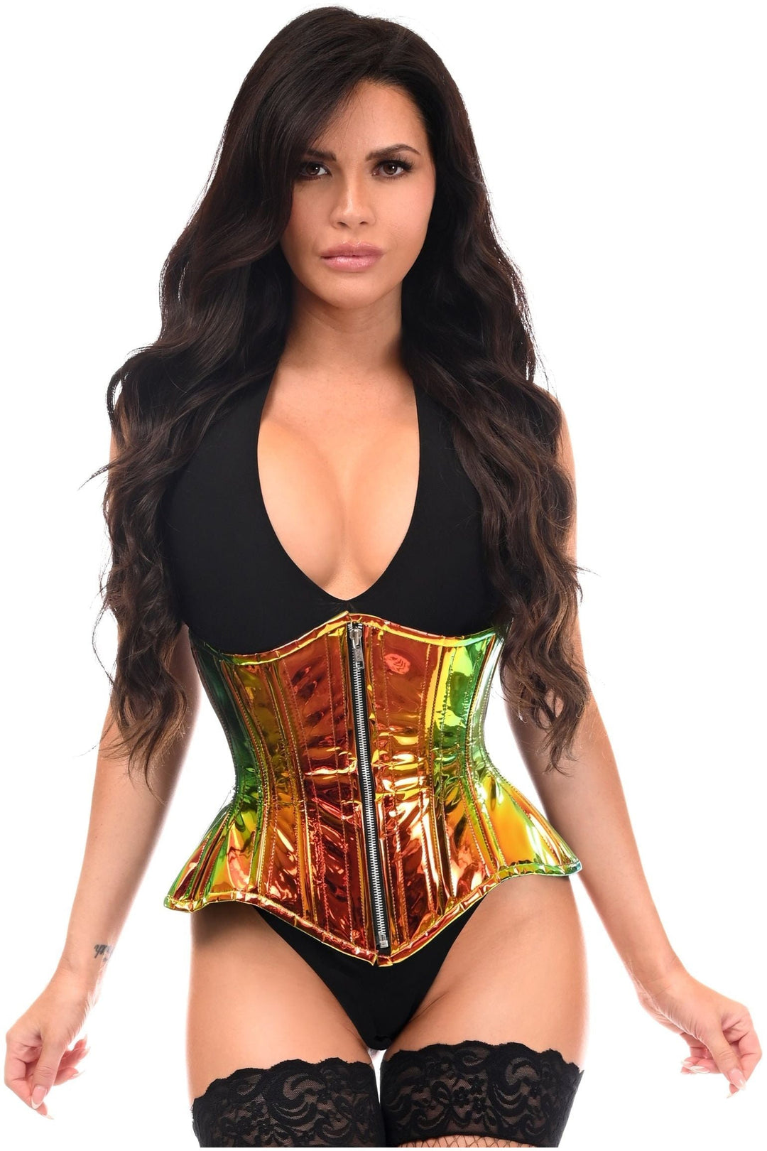 Daisy Corsets Top Drawer Sunset Holo Double Steel Boned Underbust Waist Cincher Corset in Multi 