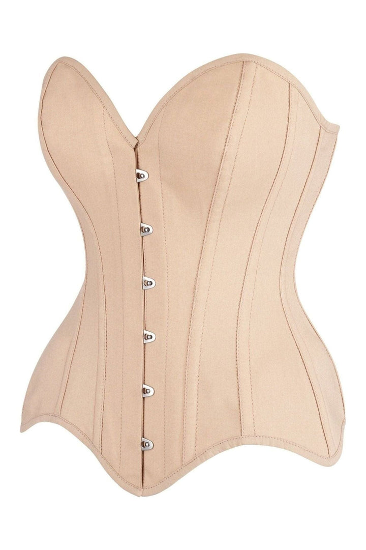 SS-Top Drawer Tan Cotton Steel Boned Overbust Corset