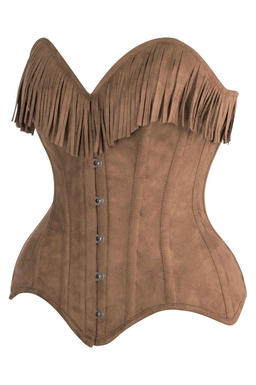 Daisy Corsets Top Drawer Tan Suede Steel Boned Overbust Corset w/Fringe in Tan 