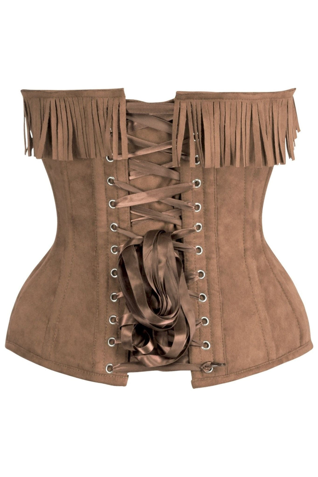 Daisy Corsets Top Drawer Tan Suede Steel Boned Overbust Corset w/Fringe in Tan 