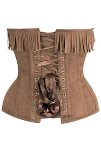 Daisy Corsets Top Drawer Tan Suede Steel Boned Overbust Corset w/Fringe in Tan 
