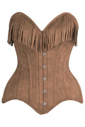 SS-Top Drawer Tan Suede Steel Boned Overbust Corset w/Fringe