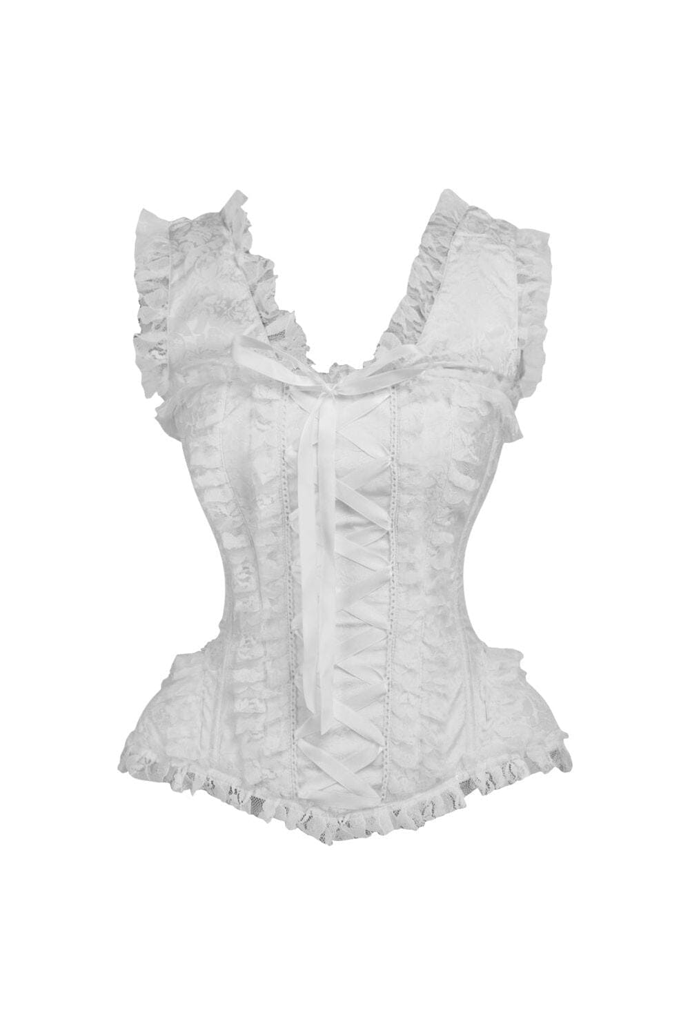 Daisy Corsets Top Drawer White Brocade & Lace Steel Boned Corset w/Cap Sleeves in White  from SexyShoes.com